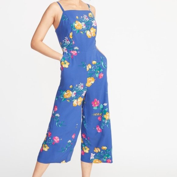 Old Navy Blue Floral Cami smocked back Jumpsuit Size - XS - Picture 2 of 9